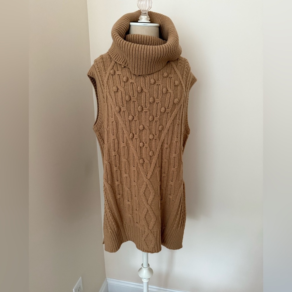 Lafayette 148 New York Tan Cable Knit Turtleneck Sweater Vest